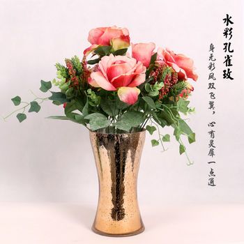 12头水彩孔雀玫|仿真玫瑰|室内餐桌摆设|婚庆婚礼布置花艺|厂家